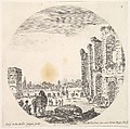 Plate 9: the Arch of Constantine to left, part of the Colosseum to right, from "Roman landscapes and ruins" (Paysages et ruines de Rome), Stefano della Bella  Italian, Etching