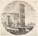 Plate 8: the Colosseum, two herds being directed towards the amphitheater in the foreground, from "Roman landscapes and ruins" (Paysages et ruines de Rome), Stefano della Bella  Italian, Etching
