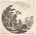 Plate 3: a gale in the forest, two horsemen wrapped in their cloaks, the wind blowing, from "Roman landscapes and ruins" (Paysages et ruines de Rome), Stefano della Bella Italian, Etching