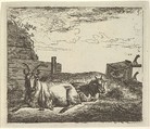 Recumbent Goats, plate 10 from "Different Animals", Adriaen van de Velde  Dutch, Etching