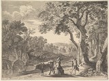 Mercury Turning Battus to Stone, Herman van Swanevelt Dutch, Etching