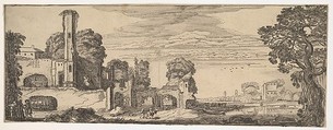 Riverscape with Ruins of a Castle, from "Landscapes and Ruins", Jan van de Velde II Dutch, Etching