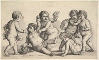Five boys and a satyr, from "Paedopaegnion", Wenceslaus Hollar  Bohemian, Etching, first state of two