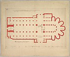 Groundplan of the Church of Saint John in ’s-Hertogenbosch, Pieter Jansz. Saenredam (Dutch, Assendelft 1597–1665 Haarlem), Pen and brown ink, yellow, gray and red wash, over lead or graphite
