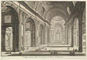 Interior view of St. Peter's Basilica in the Vatican, from "Vedute di Roma" (Roman Views), Giovanni Battista Piranesi Italian, Etching; third state of six (Hind)