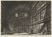 Interior view of the ancient Temple of Bacchus, now the church of S. Urbano, two miles from Rome..., from Vedute di Roma (Roman Views), Giovanni Battista Piranesi  Italian, Etching; second state of four (Hind)