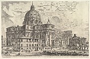 View of the exterior of St. Peter's Basilica in the Vatican, from Vedute di Roma (Roman Views), Giovanni Battista Piranesi Italian, Etching; first state of seven (Hind)
