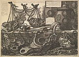 Various Lamps and a vase encusted with cameos, from "Vasi, candelabri, cippi, sarcofagi, tripodi, lucerne, ed ornamenti antichi disegnati ed incisi dal Cav. Gio. Batt. Piranesi" (Vases, candelabra, grave stones, sarcophagi, tripods, lamps and ornaments designed and etched by Cavaliere Giovanni Battista Piranesi), Giovanni Battista Piranesi  Italian, Etching