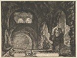 The so-called Villa of Maecenas at Tivoli. Interior with two figures in the opening of an arch above. (Veduta interna della Villa di Mecenate), Giovanni Battista Piranesi Italian, etching