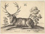 Stag lying to left, Wenceslaus Hollar Bohemian, Etching; second state of two
