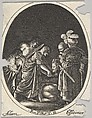 Salome receiving the head of John the Baptist, surrounded by three men and a child bearing a torch, the Baptist's body lies on the ground, Hendrick Goudt Dutch, Engraving