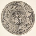 Arion on a Dolphin surrounded by a Border decorated with Sea Creatures, from a set of circular designs with sea gods, Adriaen Collaert Netherlandish, Engraving