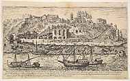 View from the west of ruins of the Aventine Hill, Rome, with boats on the river Tiber in the foreground, plate 21 from "Ruins of the antiquity of Rome, Tivoli, Pozzuoli, and other places" (Vestigi della antichità di Roma, Tivoli, Pozzvolo et altri luochi), Aegidius Sadeler II  Netherlandish, Etching and engraving
