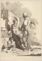 Two Soldiers and Child Holding a Helmet, Robert Blyth British, Etching