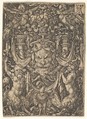 Ornamental Design with a Mask and an Eagle between Two Fauns below, Heinrich Aldegrever German, Engraving