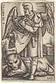 Saint Mark, his head turned in profile to the left, with an open book in his right hand and a lion at his feet, plate 2 from "The Four Evangelists", Sebald Beham  German, Engraving; forth of four states