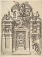 Design for an Architectural Structure with a Hunting Theme, plate 74 from "Architettura", Wendel Dietterlin, the Elder German, Etching