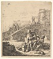 Lazarillo Stealing Grapes from the Poor Blind Beggar, Thomas Wijck  Dutch, Etching with drypoint; third state of three