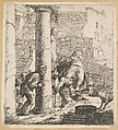 Blind Beggar Bumping A Pillar, Thomas Wijck  Dutch, Etching with drypoint; third state of three