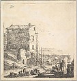 An Oriental Merchant with Merchandise at Riverside, Thomas Wijck  Dutch, Etching; third state of four