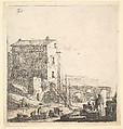 An Oriental Merchant with Merchandise at Riverside, Thomas Wijck  Dutch, Etching; third state of four