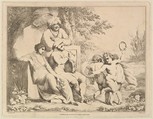 Three Putti Dancing to a Piper, Charles Reuben Ryley British, Etching