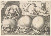 Sleeping Child with Four Skulls (reverse copy), Lucas Kilian  German, Engraving; reverse copy