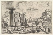 View of the Roman Forum, looking toward the Palatine Hill, from "The Small book of Roman ruins and buildings" (Operum antiquorum romanorum), Hieronymus Cock Netherlandish, Etching