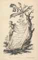 Title page: a smiling man holds a corner of a cloth tied to a fig tree and points with a stick to the cloth's inscription, from 'Recueil de plusieurs jeux d'enfants chinois' after Jean Pillement, Jean Pillement  French, Engraving