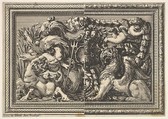 Design for a Panel with Two Variants containing a Hippocamp and a Griffin, from "Ornements de panneaux à la romaine", Jean Le Pautre French, Etching; first edition