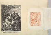 Leaf from Aedes Walpolianae mounted with a print and a drawing: (a): The Virgin and Joseph with the Young Jesus; (b): Acis and Galatea, Johann Jakob Frey the Elder (Swiss, active in Rome 1681–1752), (a): engraving and etching; (b): red chalk