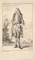 Standing man with right hand tucked into his waistcoat, shown in frontal view with his head turned toward the left, from "Figures of Fashion" (Figures de Modes), Antoine Watteau French, Etching