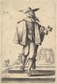 A gentleman walking forward, his face in profile to the left, holding his glove in his right hand and wearing a hat, a fur jacket, and shoes with ribbons, from "The Garden of the French Nobles In Which One Can Pick Up Their Way of Dressing", Abraham Bosse  French, Etching; first state of two