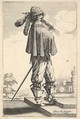 A gentleman wearing a short coat, a helmet, and boots with spurs, standing on the steps and turned towards the right, from "The Garden of the French Nobles In Which One Can Pick Up Their Way of Dressing", Abraham Bosse  French, Etching; first state of two