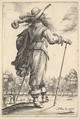 A gentleman, seen from behind, walking towards the right with a cane and wearing a plumed hat, from "The Garden of the French Nobles In Which One Can Pick Up Their Way of Dressing", Abraham Bosse  French, Etching; first state of two