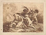 Les petits moissonneurs et la chevre (The Young Harvesters and the Goat), in an album containing Recueil de Compositions par Lagrenée Le Jeune (Collection of Compositions by Lagrenée the Younger), Jean Jacques Lagrenée  French, Etching and aquatint; second state of two (Baudicour)
