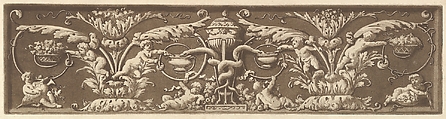 Ornamental frieze with putti and intertwined snakes, from Recueil de Différentes Compositions Frises et Ornements dessinées et gravées à la manière du lavis par La Grenée le Juene Se trouve chez l'Auteur, au Louvre et chez Basan, rue et Hôtel Serpente A Paris, in an album containing Recueil de Compositions par Lagrenée Le Jeune (Collection of Compositions by Lagrenée the Younger), Jean Jacques Lagrenée  French, Etching and aquatint