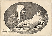 The Virgin at left watching the infant Christ as he sleeps, an oval composition, after Reni, Jean Jacques Lagrenée  French, Etching