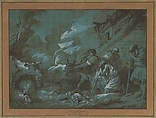 Annunciation to the Shepherds, Jean Jacques Lagrenée  French, Pen and brown ink, brush and brown wash, heightened with white, on blue-washed paper