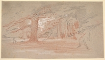 Cedar trees in a park, George Richmond British, Black, red and white chalk on brown paper