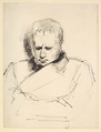 Study of a man gazing down, George Richmond British, Pen and brown ink