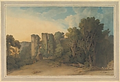 Berry Pomeroy Castle in Devon, Francis Towne British, Watercolor and pen and ink on two joined sheets