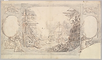 Study for the "Attack on Copenhagen", Edward Francis Burney  British, Black chalk, pen and brown ink, brush and gray wash