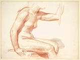 Study of a female nude, seated, George Richmond British, Red and black chalk