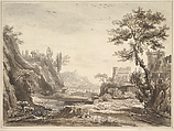 A classical landscape, Jean-Baptiste-Claude Chatelain  British, French, Graphite, pen and gray ink, brush and blue, brown and gray wash