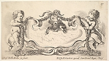 Plate 17: A cartouche with a marble center, an infant on either side holding a garland over the horns of a ram in center, from "Collection of various caprices and new inventions of cards and ornaments" (Raccolta di varii cappriccii et nove inventioni di cartelle et ornamenti), Stefano della Bella  Italian, Etching