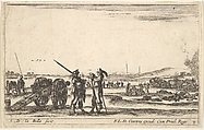Plate 3: An officer giving orders to a soldier in centre foreground, cannon at left, from "Various Military Caprices" (Varii capricci militari), Stefano della Bella  Italian, Etching