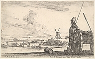 Plate 5: A Pikeman standing at right next to a canon, other military figures in the background, from "Various Military Caprices" (Varii capricci militari), Stefano della Bella  Italian, Etching
