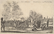 Plate 6: A battery of cannons firing on a town, from "Various Military Caprices" (Varii capricci militari), Stefano della Bella  Italian, Etching