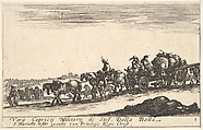 Plate 1: A horse drawn cart carrying people and goods, dead horse in the foreground, from "Various Military Caprices" (Varii capricci militari), Stefano della Bella Italian, Etching